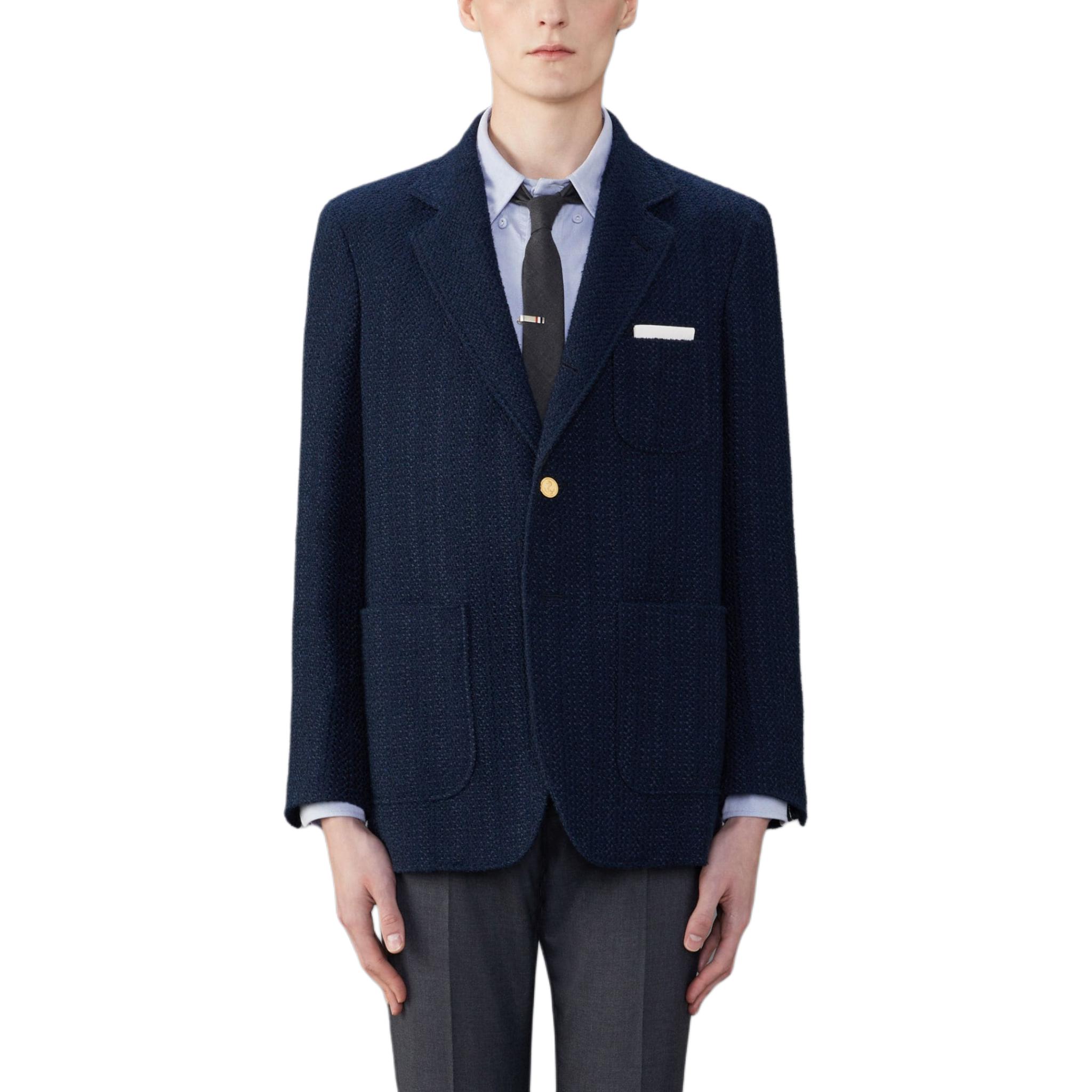 Thom Browne Navy Blue Pocket Solid Loose-Fit Long Sleeve Jacket MJU569A-F0665-415