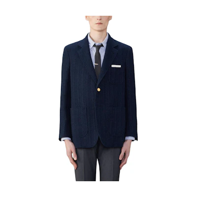Thom Browne Navy Blue Pocket Solid Loose-Fit Long Sleeve Jacket MJU569A-F0665-415
