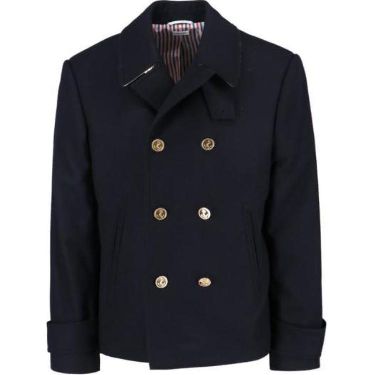 Thom Browne Navy Blue Solid Double-Breasted Long Sleeve Jacket MOC957A-F0500-415