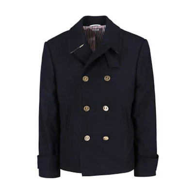 Thom Browne Navy Blue Solid Double-Breasted Long Sleeve Jacket MOC957A-F0500-415