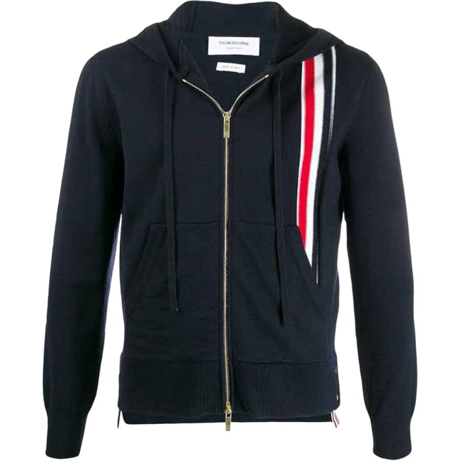 THOM BROWNE Navy Blue Striped Metallic Zip Sweatshirt MKC287A-00014-415