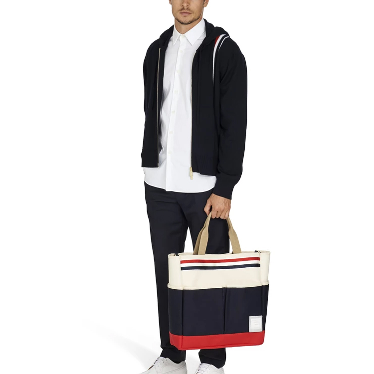 Purchase THOM BROWNE Navy Blue Striped Metallic Zip Sweatshirt Lelaki MKC287A-00014-415
