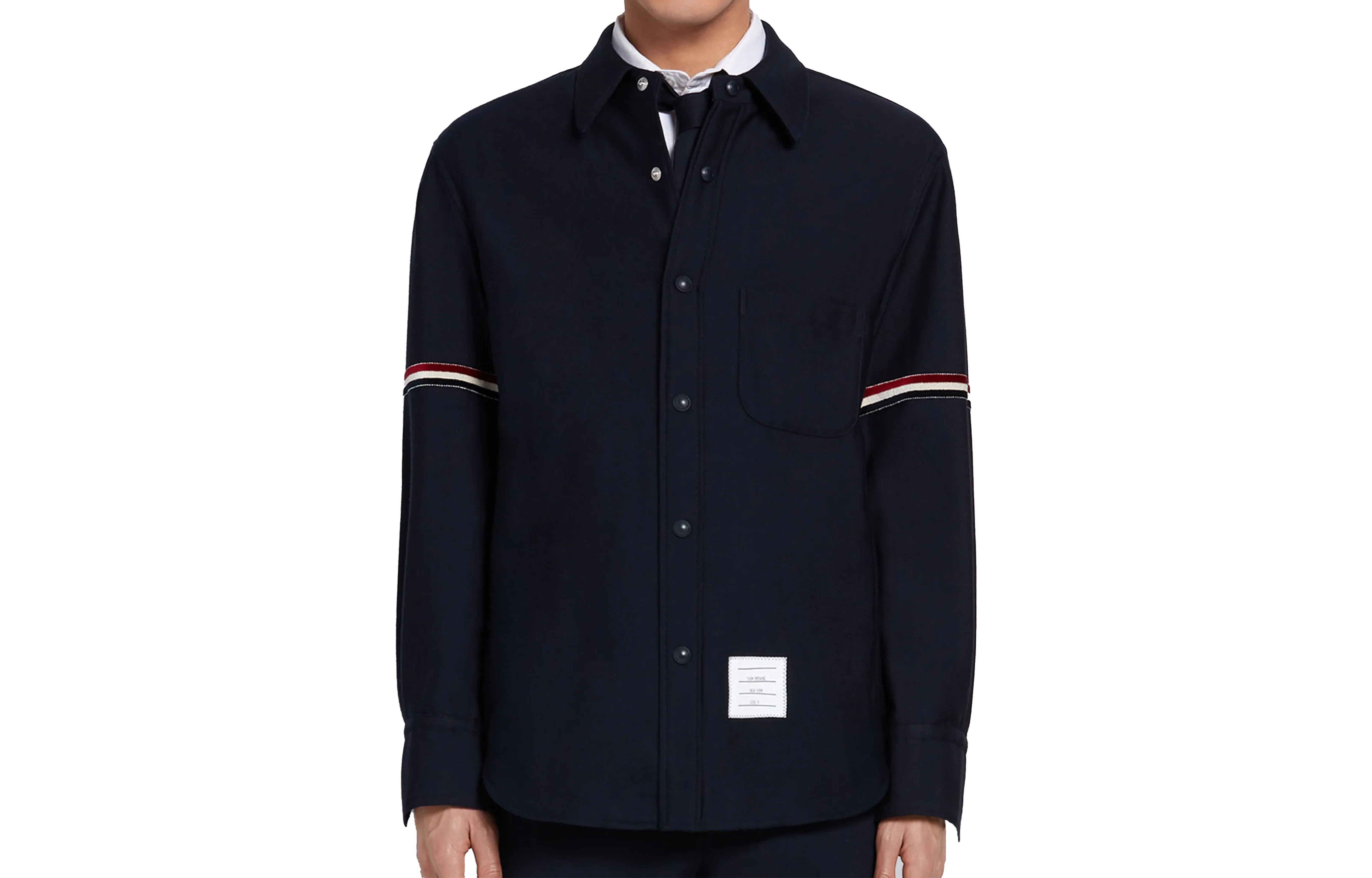 Thom Browne Navy Blue Striped Wool-Blend Shirt MJO055A-06258-415
