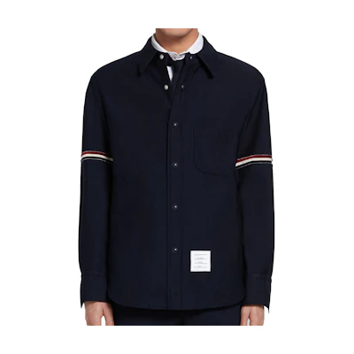 Thom Browne Navy Blue Striped Wool-Blend Shirt MJO055A-06258-415