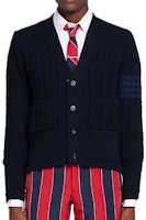 THOM BROWNE Navy Blue V-Neck Wool Knit Sweater MKC286A-00014-415 THOM BROWNE Navy Blue V-Neck Wool Knit Sweater MKC286A-00014-415