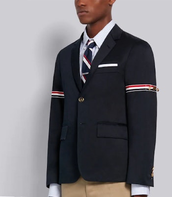Blazer Transpirable Azul Marino Thom Browne con Rayas - Colección de Otoño MJU527A-03788-415 Sizing Blazer Transpirable Azul Marino Thom Browne con Rayas - Colección de Otoño MJU527A-03788-415