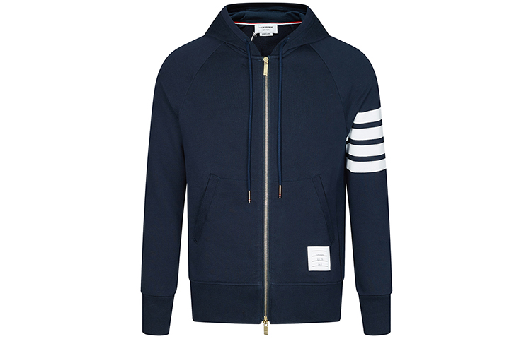 Order 톰 브라운 네이비 클래식 4-스트라이프 남성 지퍼 후드티 MJT022H-00535-461