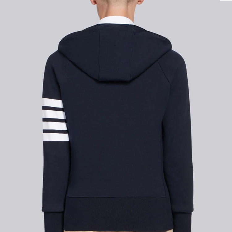 Purchase 톰 브라운 네이비 클래식 4-스트라이프 남성 지퍼 후드티 MJT022H-00535-461