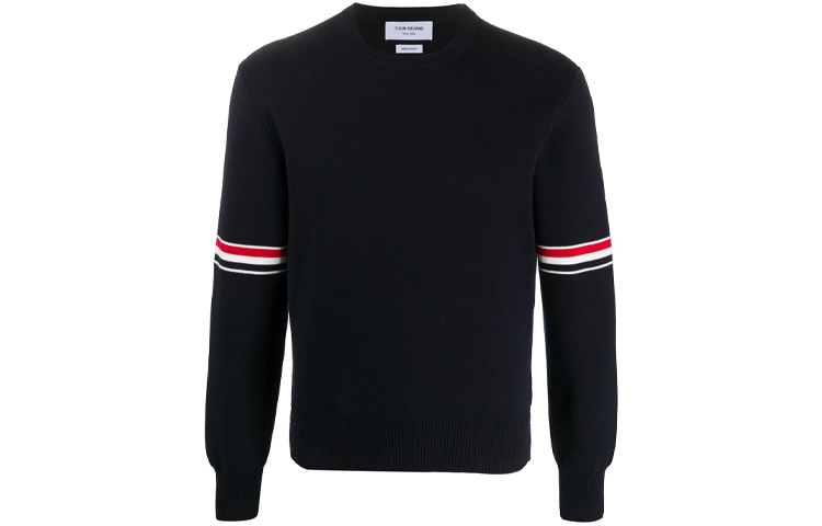 Order Thom Browne Navy Classic Stripe Cotton Knit Pullover Sweater Lelaki MKA326A-Y3001-415