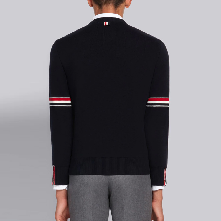 Shop Thom Browne Navy Classic Stripe Cotton Knit Pullover Sweater Lelaki MKA326A-Y3001-415
