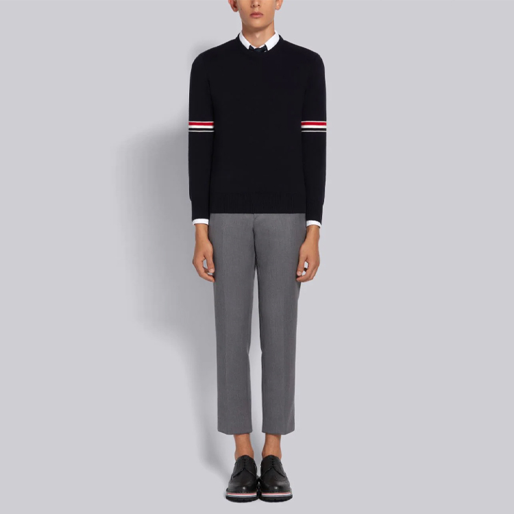 Details for Thom Browne Navy Classic Stripe Cotton Knit Pullover Sweater Lelaki MKA326A-Y3001-415