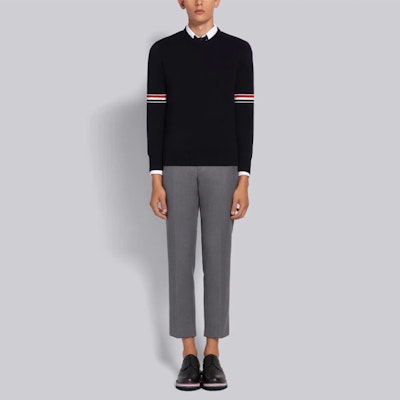 Thom Browne Navy Classic Stripe Cotton Knit Pullover Sweater Lelaki MKA326A-Y3001-415 Details for Thom Browne Navy Classic Stripe Cotton Knit Pullover Sweater Lelaki MKA326A-Y3001-415