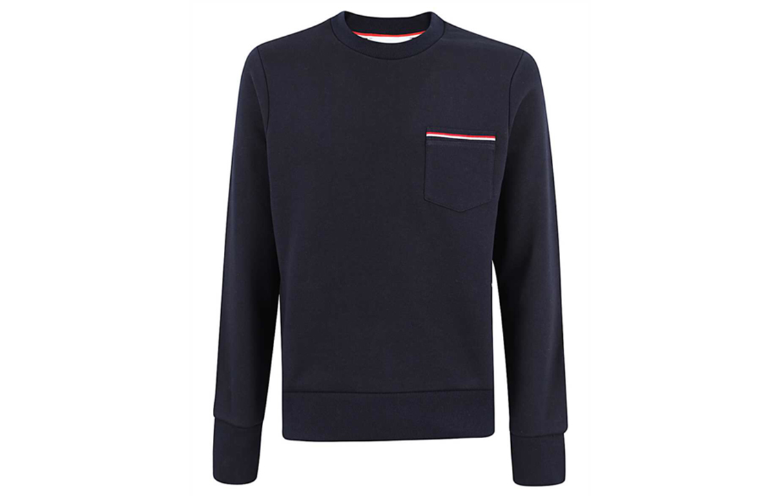 THOM BROWNE Navy Cotton Ribbed Pullover Crewneck Sweatshirt MJT234A-03377-415