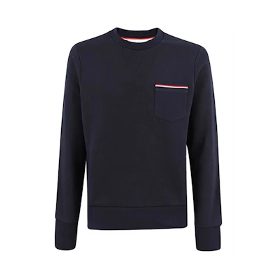 THOM BROWNE Navy Cotton Ribbed Pullover Crewneck Sweatshirt MJT234A-03377-415