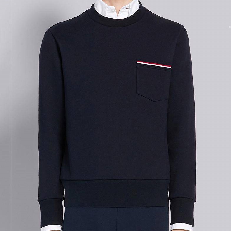 Shop トムブラウン ネイビー コットンリブ クルーネックスウェットシャツ MJT234A-03377-415