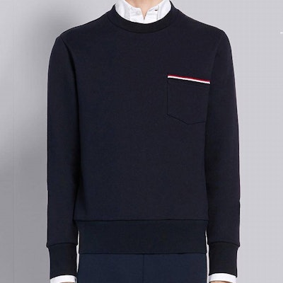 トムブラウン ネイビー コットンリブ クルーネックスウェットシャツ MJT234A-03377-415 Shop トムブラウン ネイビー コットンリブ クルーネックスウェットシャツ MJT234A-03377-415