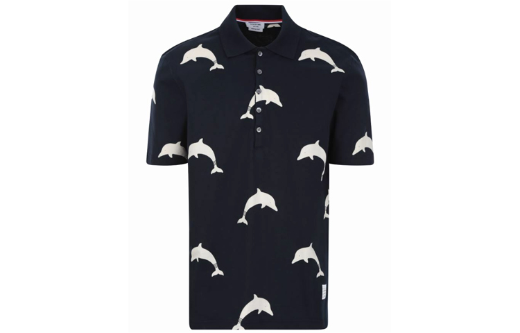 Order THOM BROWNE Navy Dolphin Print Kaos Polo Lengan Pendek. MJP078A-06463-415
