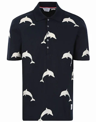 THOM BROWNE Navy Dolphin Print Kaos Polo Lengan Pendek. MJP078A-06463-415 Order THOM BROWNE Navy Dolphin Print Kaos Polo Lengan Pendek. MJP078A-06463-415