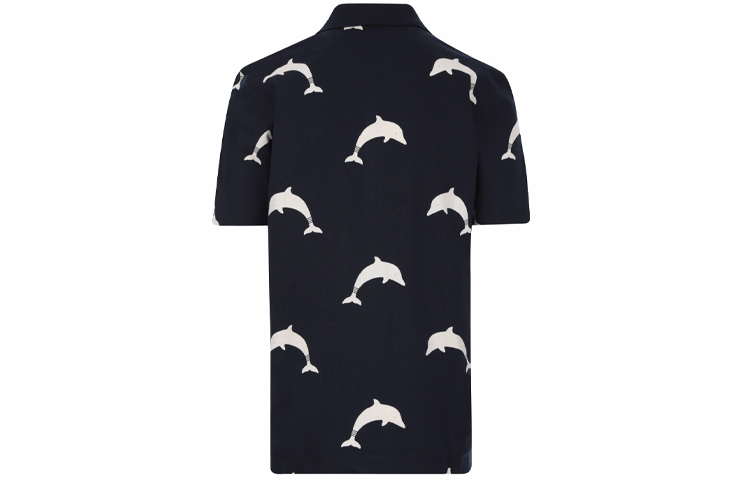 Lookbook THOM BROWNE Navy Dolphin Print Kaos Polo Lengan Pendek. MJP078A-06463-415