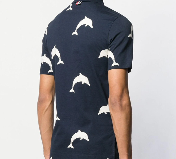 Details for THOM BROWNE Navy Dolphin Print Kaos Polo Lengan Pendek. MJP078A-06463-415