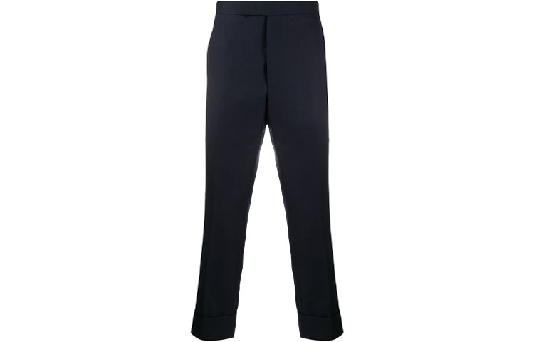 Thom Browne Navy Hidden Closure Twill Cropped Trousers. MTC001A-00626-415