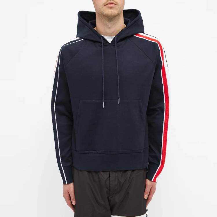 Lookbook トムブラウン ネイビー サイドストライプ付きフーディー MJT224A-06168-415