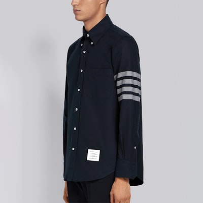 トムブラウン メンズ ネイビー アイビークラシック 4バー ストライプ 長袖シャツ MWL272A-05245-415 Details for トムブラウン メンズ ネイビー アイビークラシック 4バー ストライプ 長袖シャツ MWL272A-05245-415