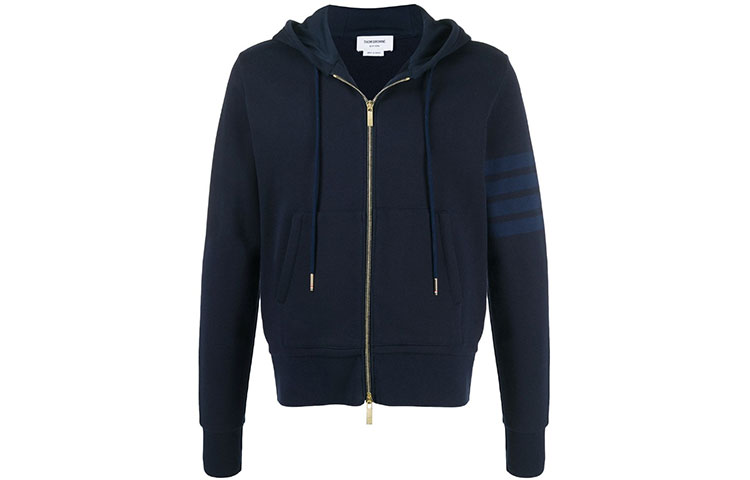 Order Thom Browne Hoodie Navy Ivy Classic dengan Four-Bar Stripes. MJT249A-06910-415
