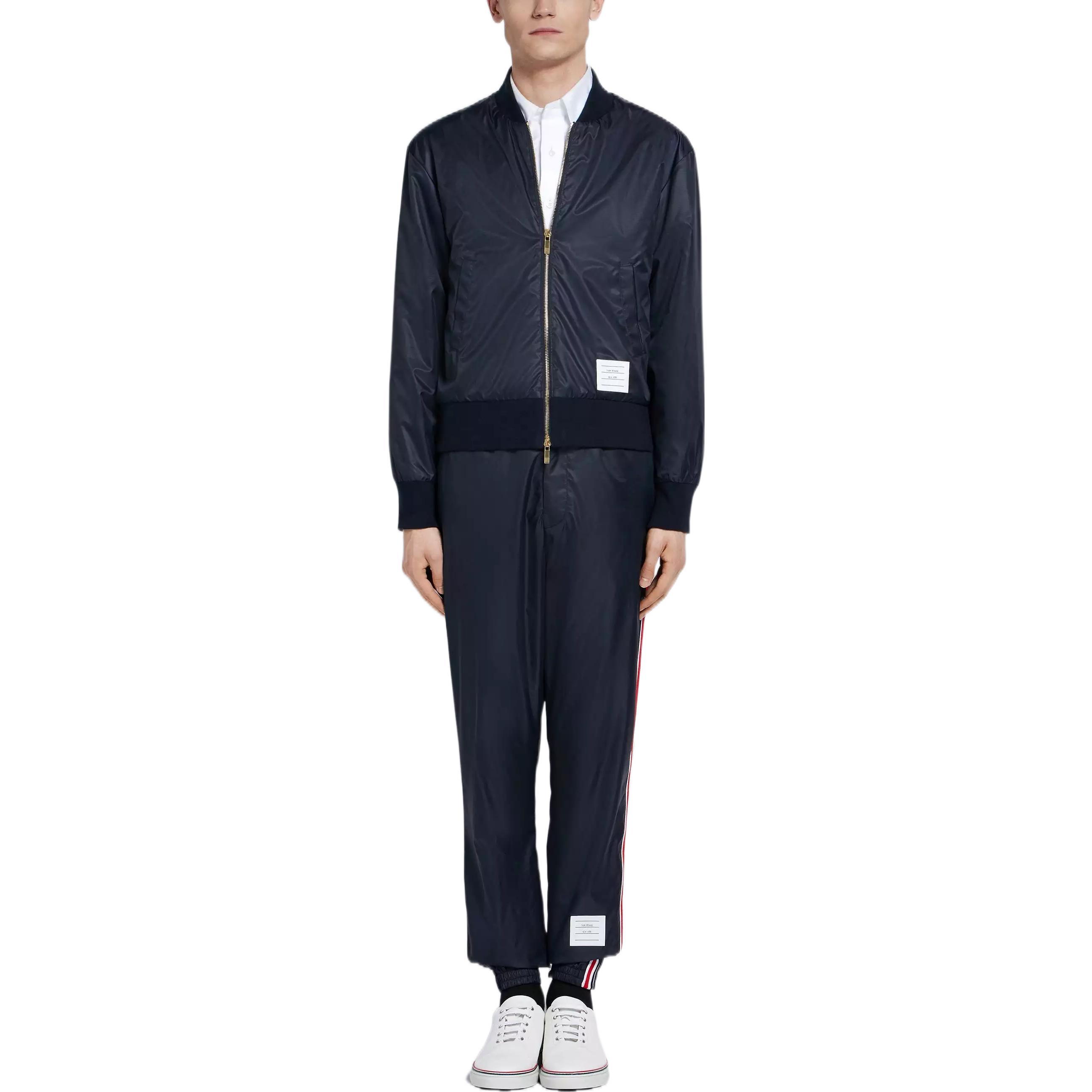 Shop Thom Browne Navy Jacket with Central Back Stripe for Men MJT171A-03215-415
