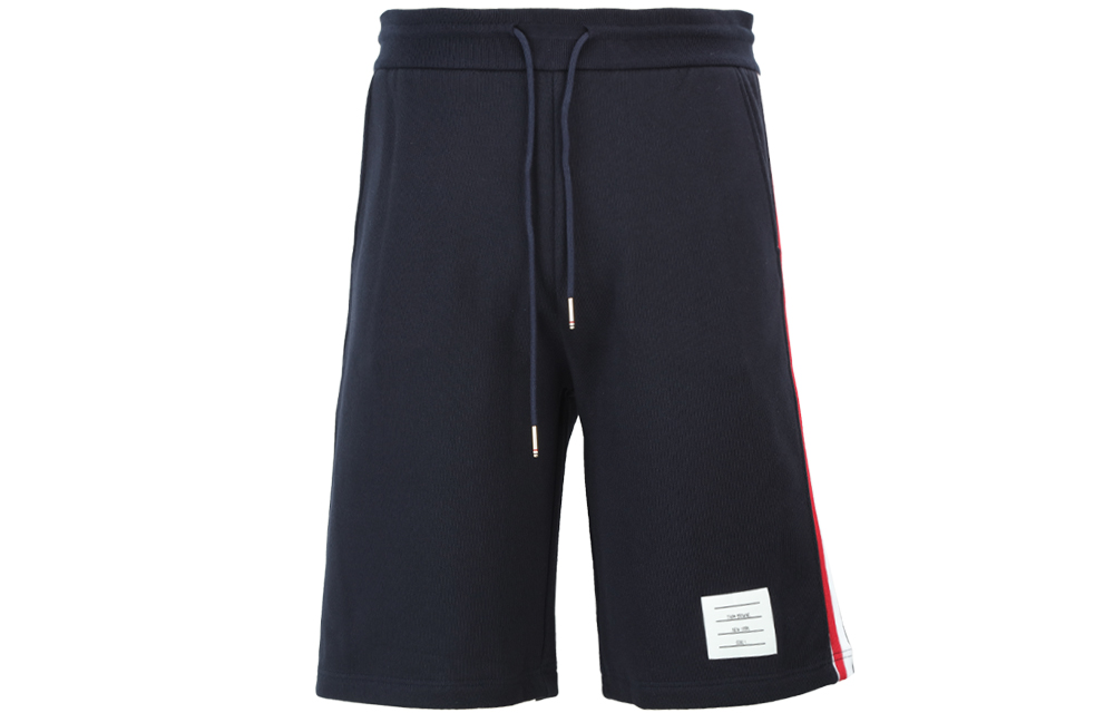 THOM BROWNE Navy Mid-Rise Casual Shorts with Triple-Stripe Detail. MJQ096A-03377-415