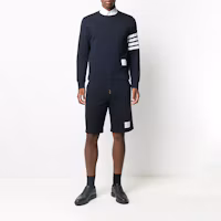 Purchase THOM BROWNE Navy Shorts Mid-Rise dengan Detail Triple-Stripe Kasual. MJQ096A-03377-415
