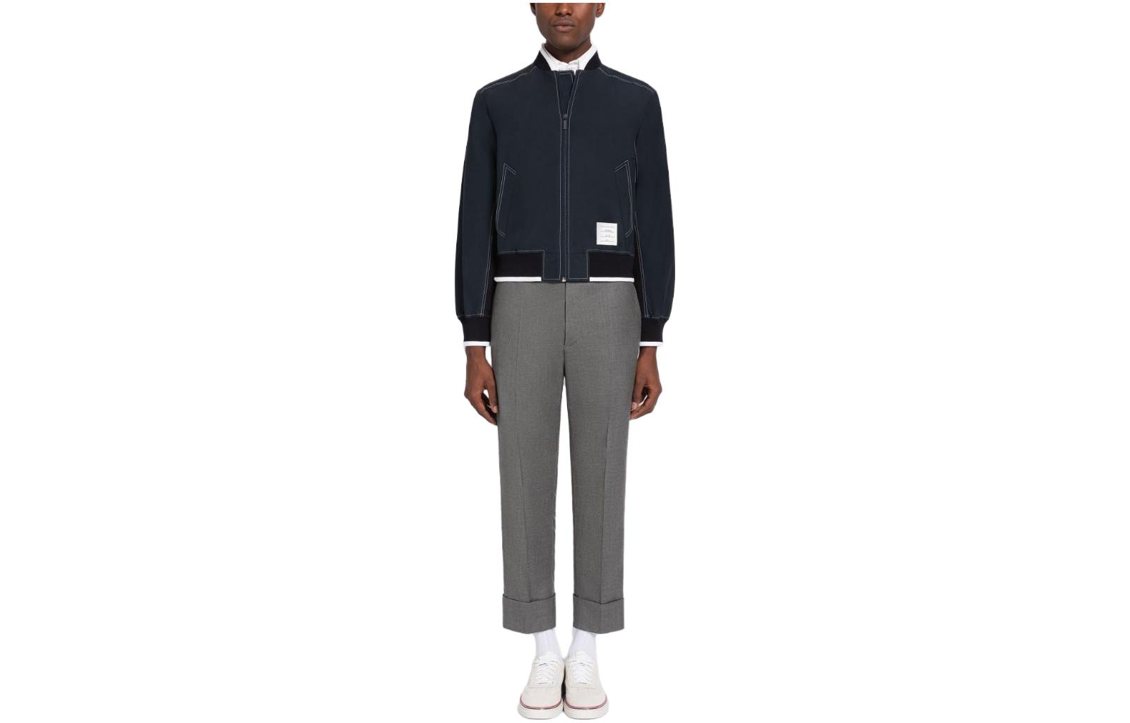 Thom Browne Navy Mixed-Blend Buttoned Flight Jacket MJT342A-07651-415