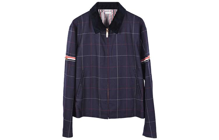 Thom Browne Navy Plaid Zip-Up Long Sleeve Jacket MJO152C-07634-415