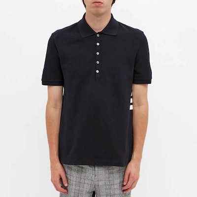 THOM BROWNE Polo Azul Marino con Cuatro Rayas Laterales MJP110A00050-415 Shop THOM BROWNE Polo Azul Marino con Cuatro Rayas Laterales MJP110A00050-415