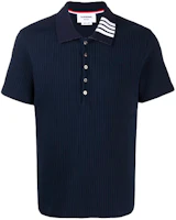 Thom Browne Navy Striped Ribbed Polo Shirt for Summer MJP116A-07063-415 Thom Browne Navy Striped Ribbed Polo Shirt for Summer MJP116A-07063-415