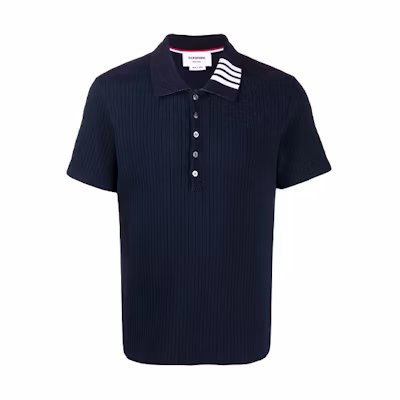 Thom Browne Navy Striped Ribbed Polo Shirt for Summer MJP116A-07063-415