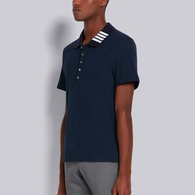 Thom Browne Polo Shirt Navy Garis Ribbed untuk Musim Panas. MJP116A-07063-415 Purchase Thom Browne Polo Shirt Navy Garis Ribbed untuk Musim Panas. MJP116A-07063-415