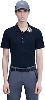 Thom Browne Polo Shirt Navy Garis Ribbed untuk Musim Panas. MJP116A-07063-415 Details for Thom Browne Polo Shirt Navy Garis Ribbed untuk Musim Panas. MJP116A-07063-415