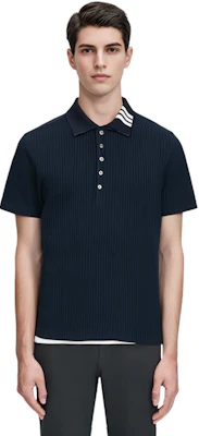Thom Browne Polo Shirt Navy Garis Ribbed untuk Musim Panas. MJP116A-07063-415 Sizing Thom Browne Polo Shirt Navy Garis Ribbed untuk Musim Panas. MJP116A-07063-415