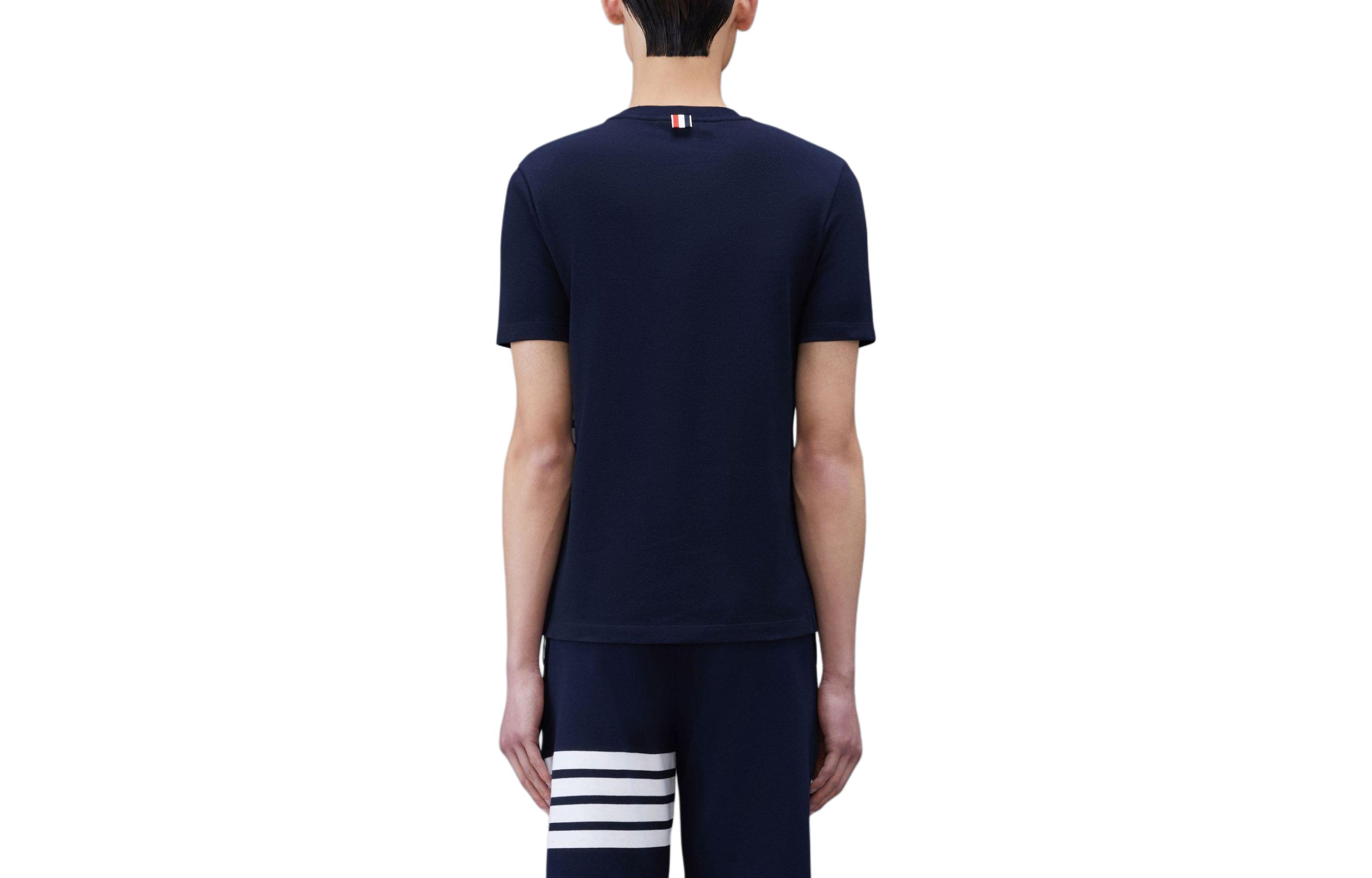 Lookbook 톰브라운 네이비 스트라이프 반팔 티셔츠 썸머 MJS123A-00050-415