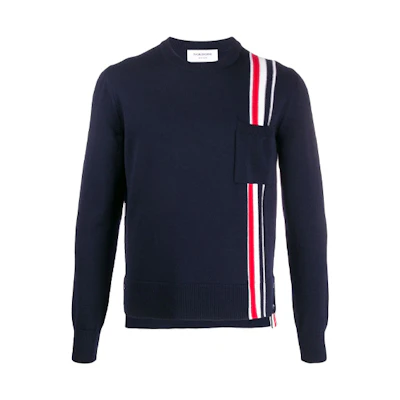 THOM BROWNE Navy Tricolor Stripe Wool Sweater MKA305A-00014-415