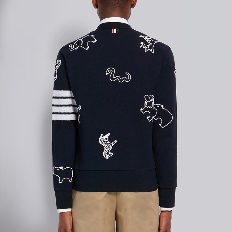 THOM BROWNE Navy V-neck Knit Sweater 4-Bar Animal Print Embroidery MJT257E-00050-415 圖 5