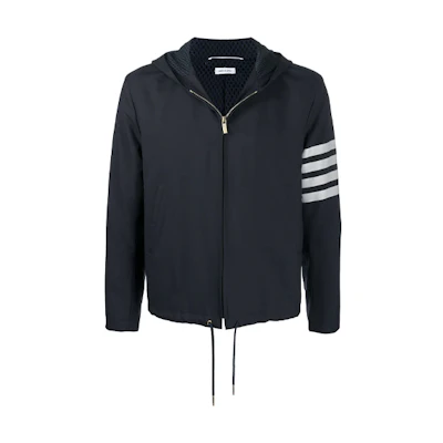 Thom Browne Navy Wool Jacket with Four-Bar Stripes Hoodie MJO136A-06146-415