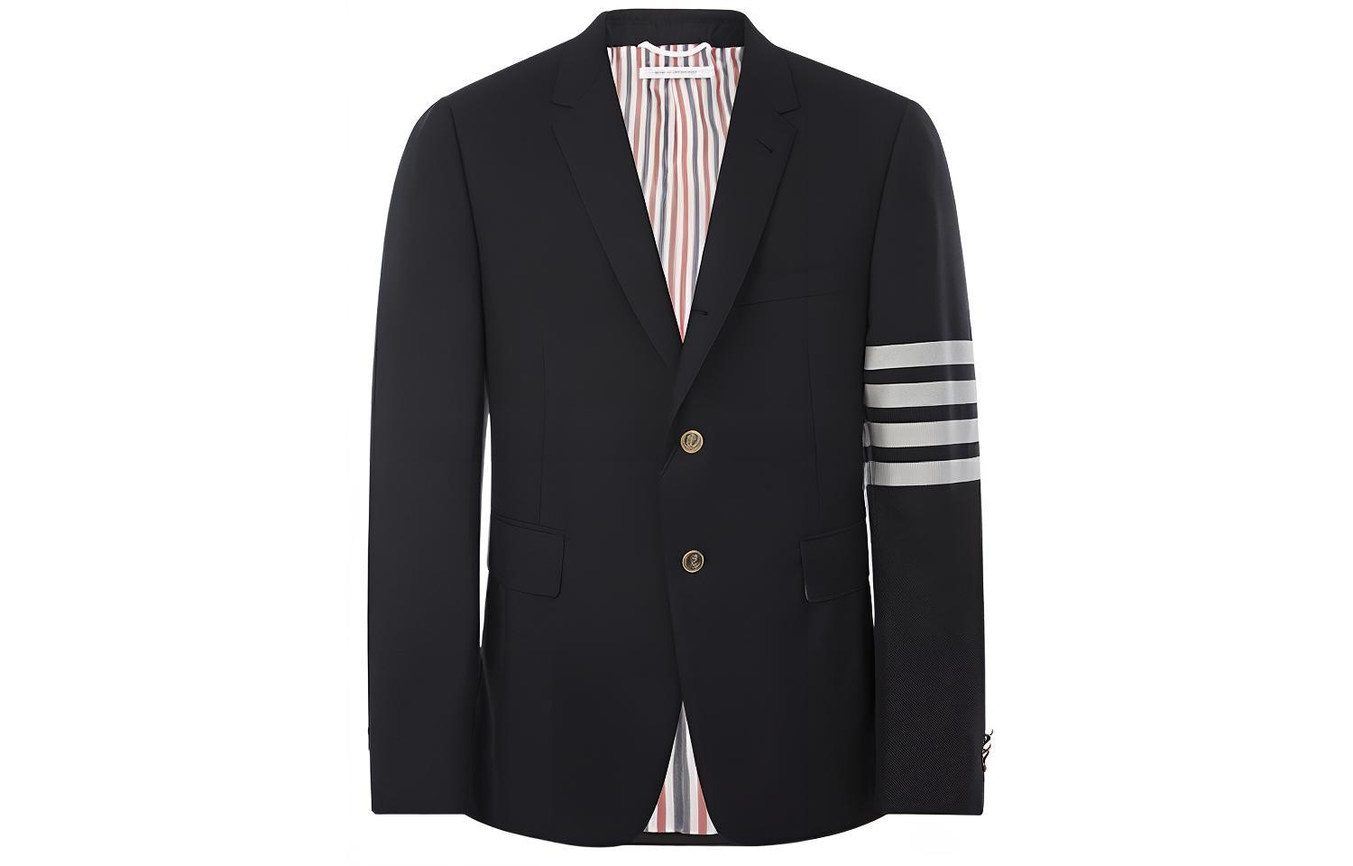 Thom Browne Navy Wool Single-Breasted Blazer with Four Stripes Ivy Style. MJC001A-06146-415