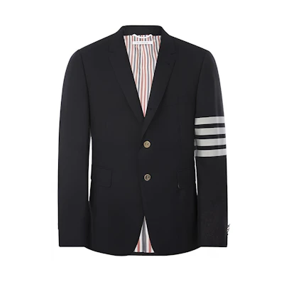 Thom Browne Navy Wool Single-Breasted Blazer with Four Stripes Ivy Style. MJC001A-06146-415