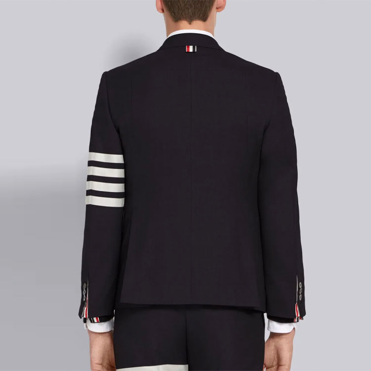 Details for Thom Browne Navy Wool Single-Breasted Blazer with Four Stripes Ivy Style. MJC001A-06146-415