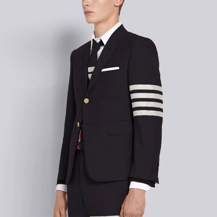 Sizing Thom Browne Navy Wool Single-Breasted Blazer with Four Stripes Ivy Style. MJC001A-06146-415