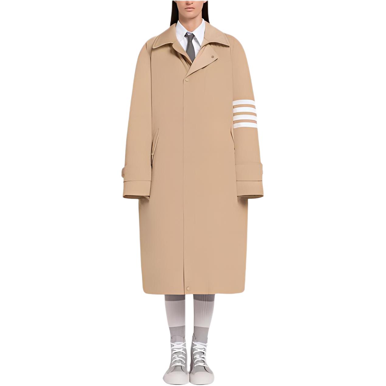 Thom Browne Olive Series 4-Stripe Single-Breasted Long Coat Unisex. MOD079X-07259-250