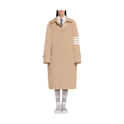 Thom Browne Olive Series 4-Stripe Single-Breasted Long Coat Unisex. MOD079X-07259-250