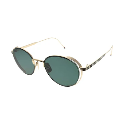 THOM BROWNE Oval Gold Sunglasses with Side Stripes for Men. TB106A-BLKGOLD